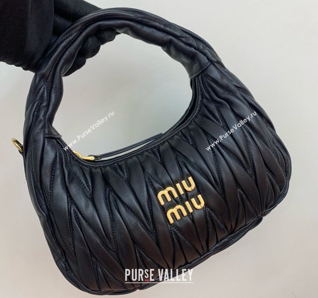 Miu Miu Wander Matelasse Nappa Leather Small Hobo bag 5BC125 Black 2024 (LN-24103091)