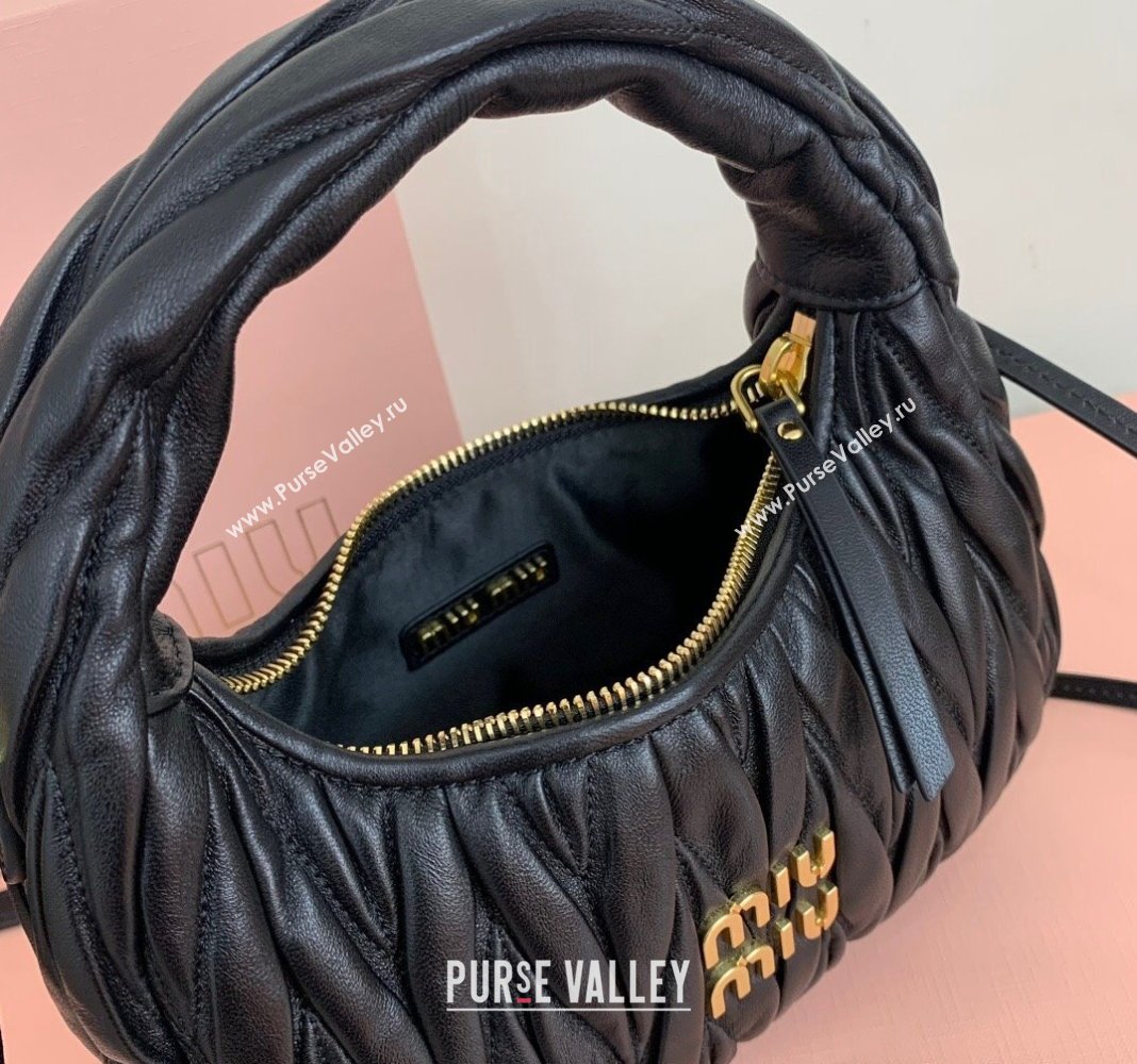 Miu Miu Wander Matelasse Nappa Leather Small Hobo bag 5BC125 Black 2024 (LN-24103091)