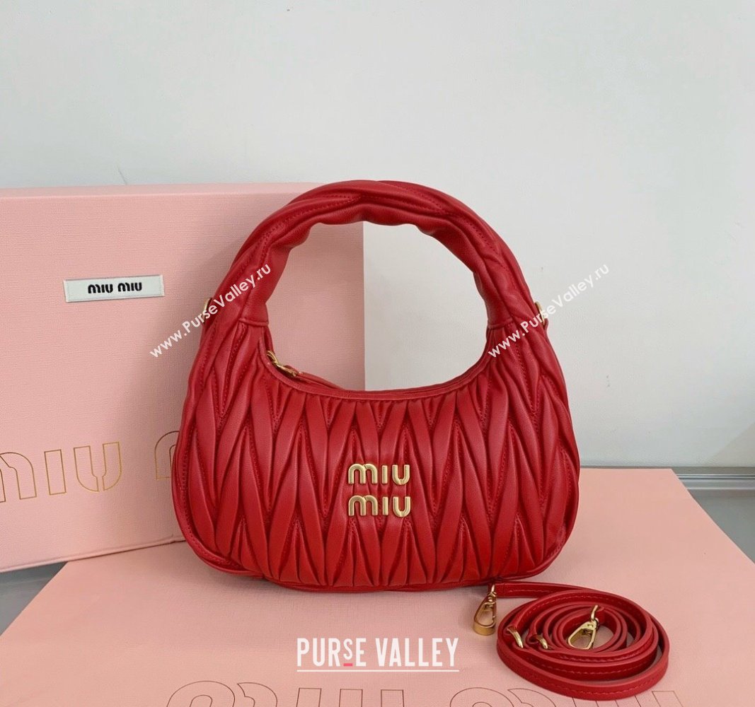 Miu Miu Wander Matelasse Nappa Leather Small Hobo bag 5BC125 Red 2024 (LN-24103092)