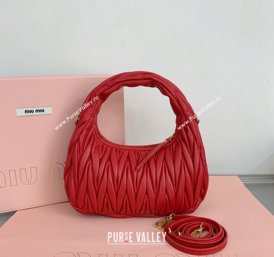 Miu Miu Wander Matelasse Nappa Leather Small Hobo bag 5BC125 Red 2024 (LN-24103092)