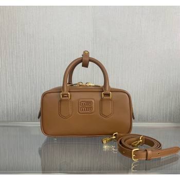 Miu Miu Arcadie Calf Leather top handle bag with Tone-to-Tone Logo Brown2 2024 5BB142 (LN-24103101)