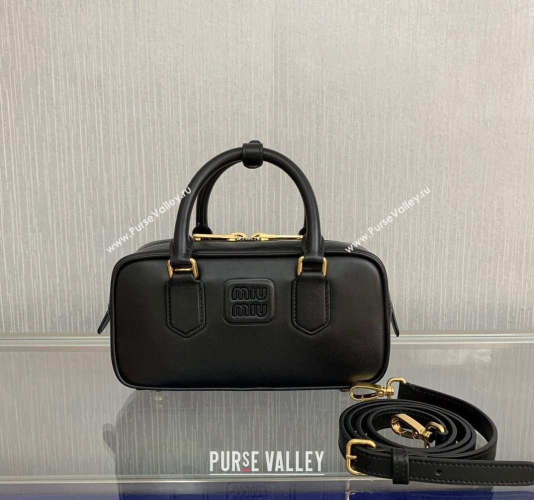 Miu Miu Arcadie Calf Leather top handle bag with Tone-to-Tone Logo Black 2024 5BB142 (LN-24103102)