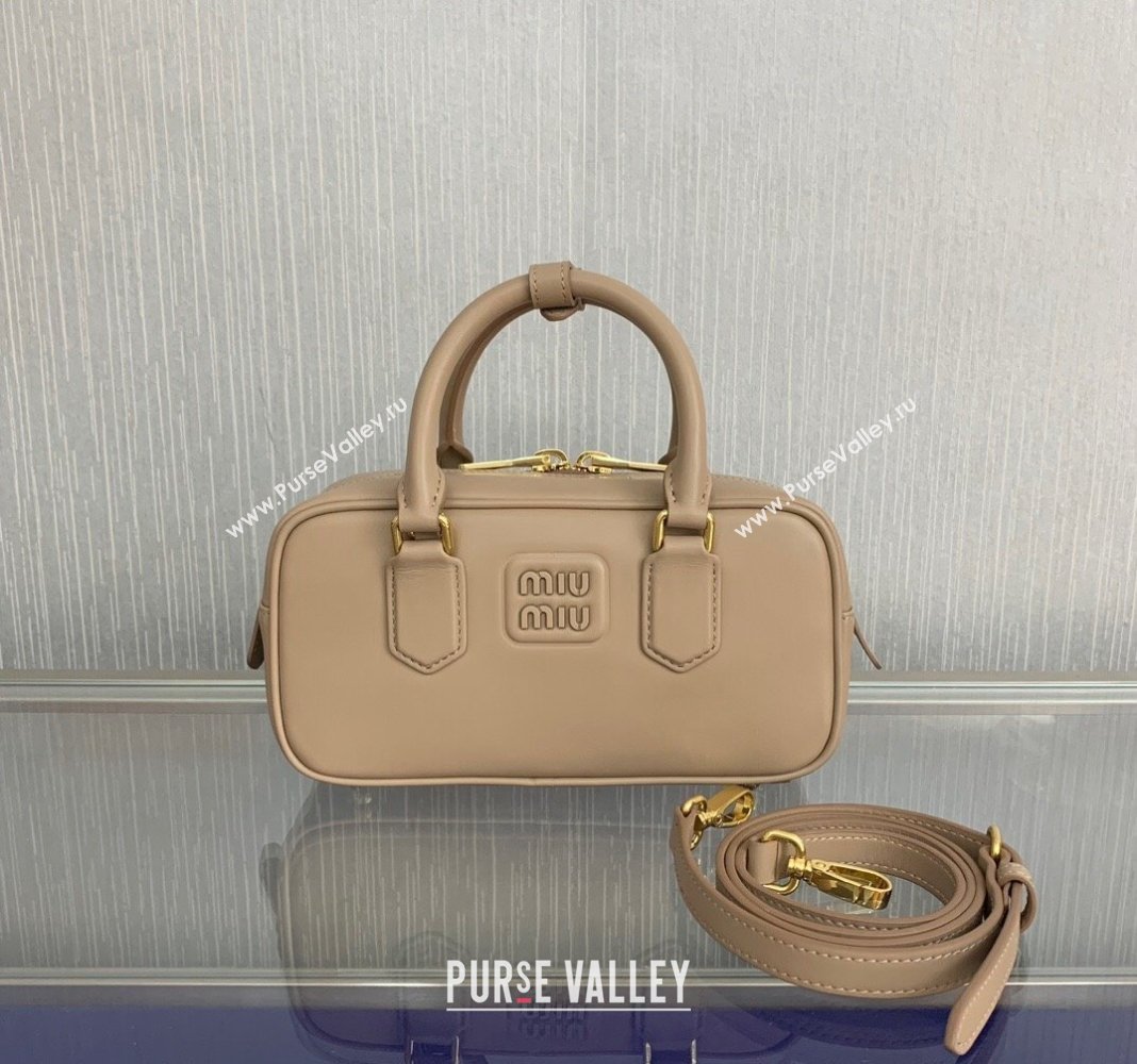 Miu Miu Arcadie Leather top handle bag with Tone-to-Tone Logo Beige 2024 5BB142 (LN-24103103)