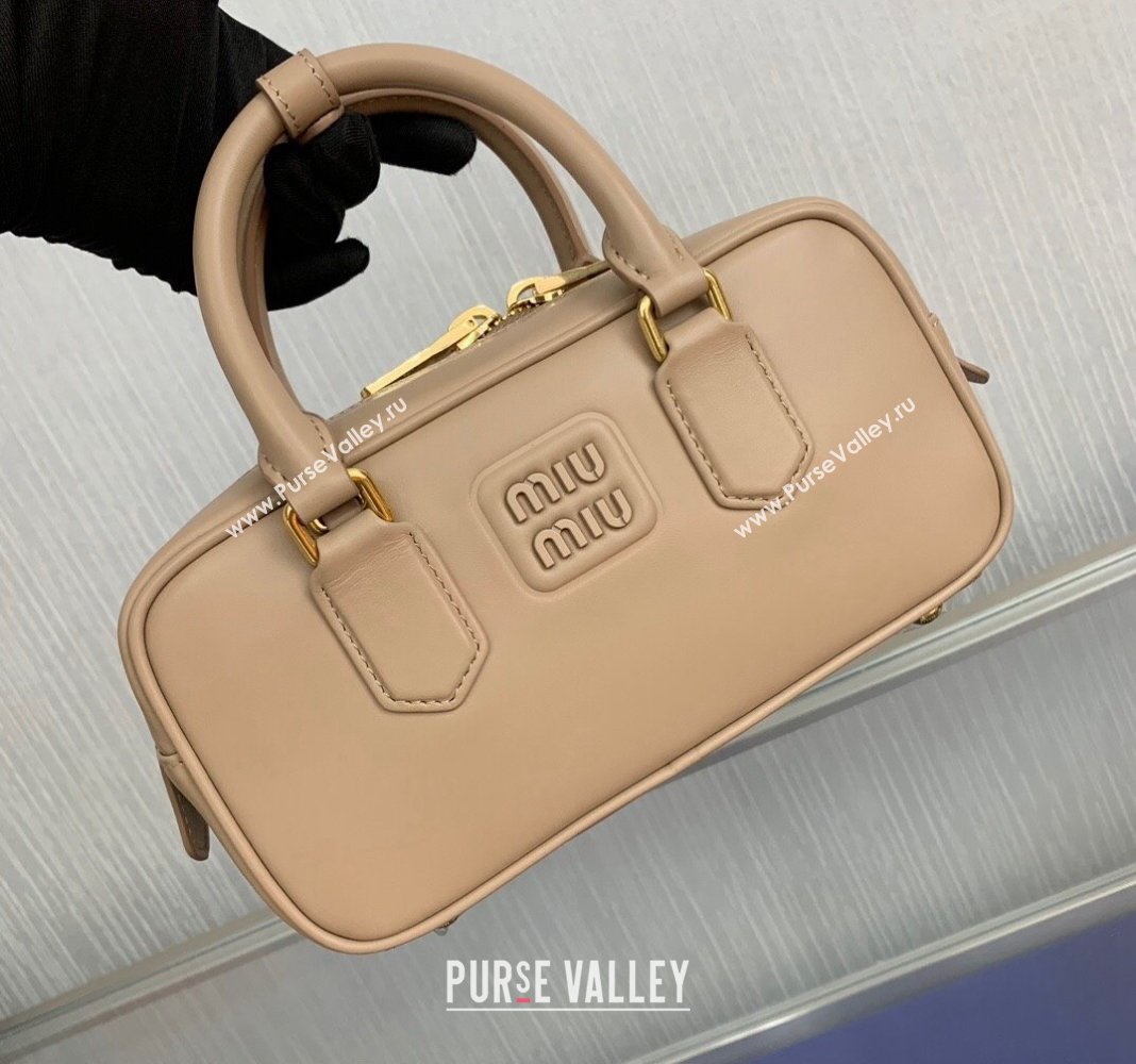 Miu Miu Arcadie Leather top handle bag with Tone-to-Tone Logo Beige 2024 5BB142 (LN-24103103)