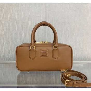 Miu Miu Arcadie Calf Leather top handle bag with Tone-To-Tone Logo Light Brown 2024 5BB148 (LN-24103018)