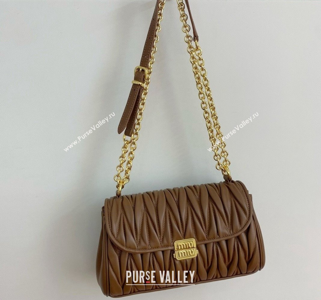 Miu Miu Matelasse nappa Leather Chain shoulder bag 5BD266 Brown2 2024 (LN-24103073)