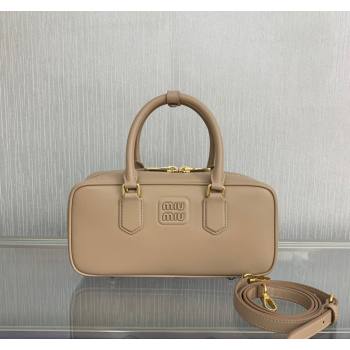 Miu Miu Arcadie Calf Leather top handle bag with Tone-To-Tone Logo Light Beige 2024 5BB148 (LN-24103020)