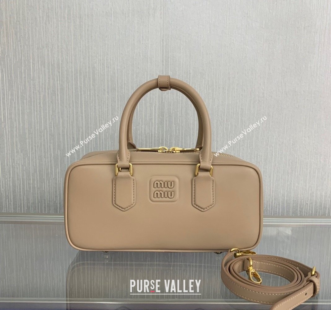 Miu Miu Arcadie Calf Leather top handle bag with Tone-To-Tone Logo Light Beige 2024 5BB148 (LN-24103020)