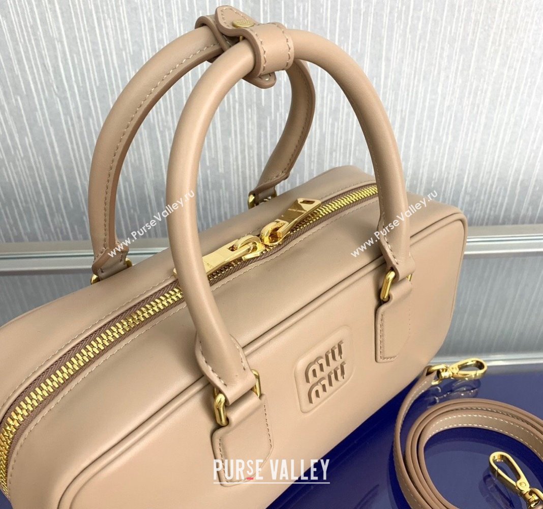 Miu Miu Arcadie Calf Leather top handle bag with Tone-To-Tone Logo Light Beige 2024 5BB148 (LN-24103020)