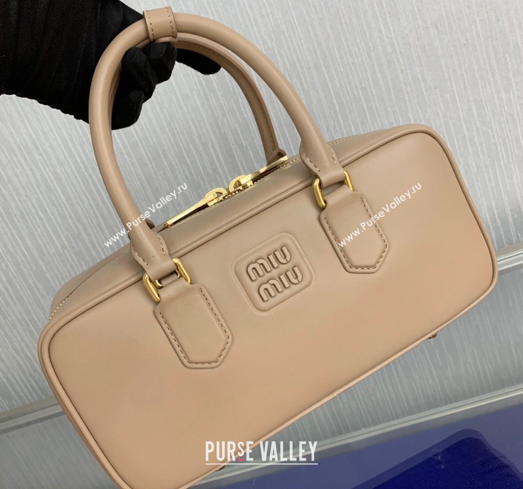 Miu Miu Arcadie Calf Leather top handle bag with Tone-To-Tone Logo Light Beige 2024 5BB148 (LN-24103020)