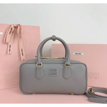 Miu Miu Arcadie Calf Leather top handle bag with Tone-To-Tone Logo Grey 2024 5BB148 (LN-24103021)