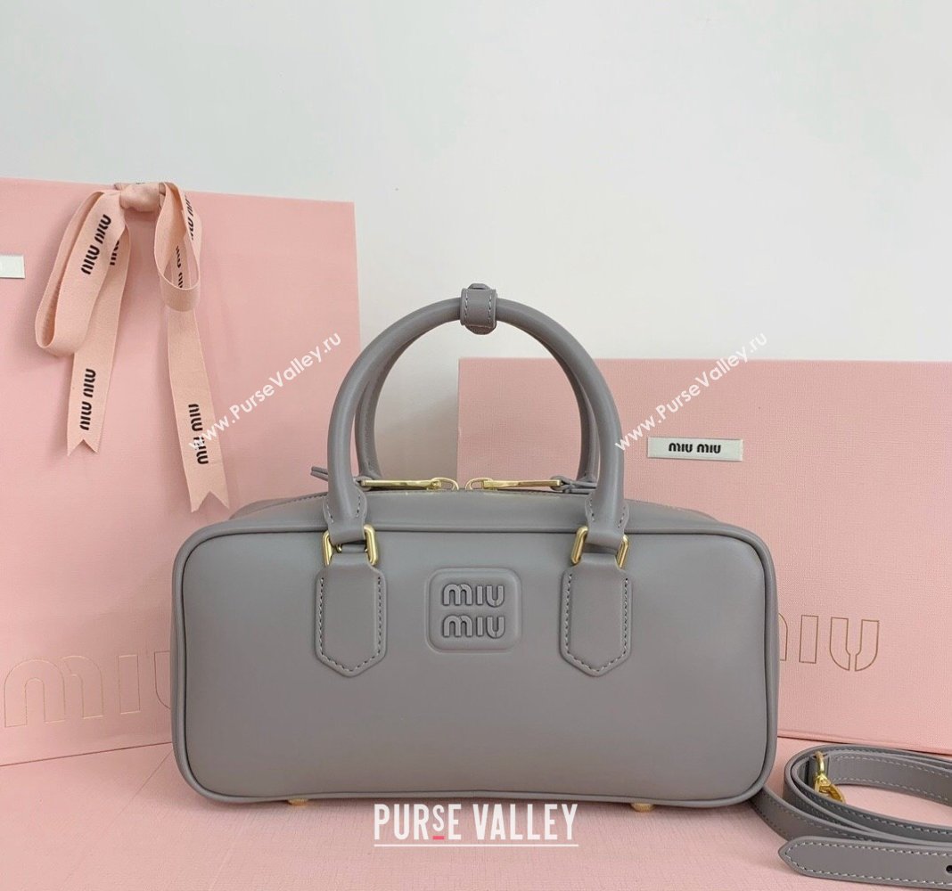 Miu Miu Arcadie Calf Leather top handle bag with Tone-To-Tone Logo Grey 2024 5BB148 (LN-24103021)