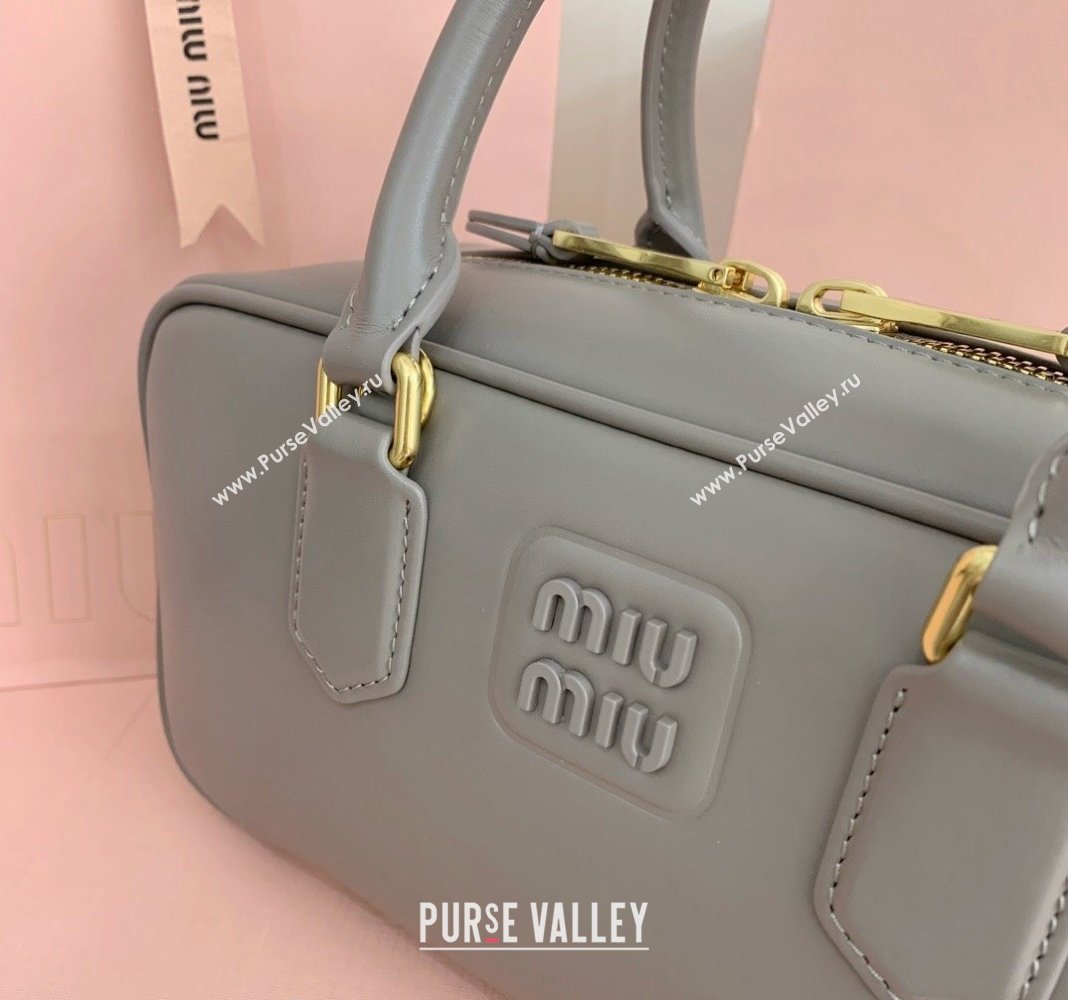 Miu Miu Arcadie Calf Leather top handle bag with Tone-To-Tone Logo Grey 2024 5BB148 (LN-24103021)