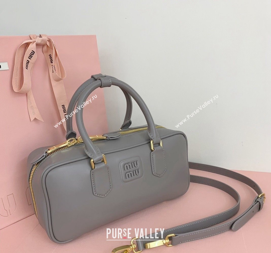 Miu Miu Arcadie Calf Leather top handle bag with Tone-To-Tone Logo Grey 2024 5BB148 (LN-24103021)