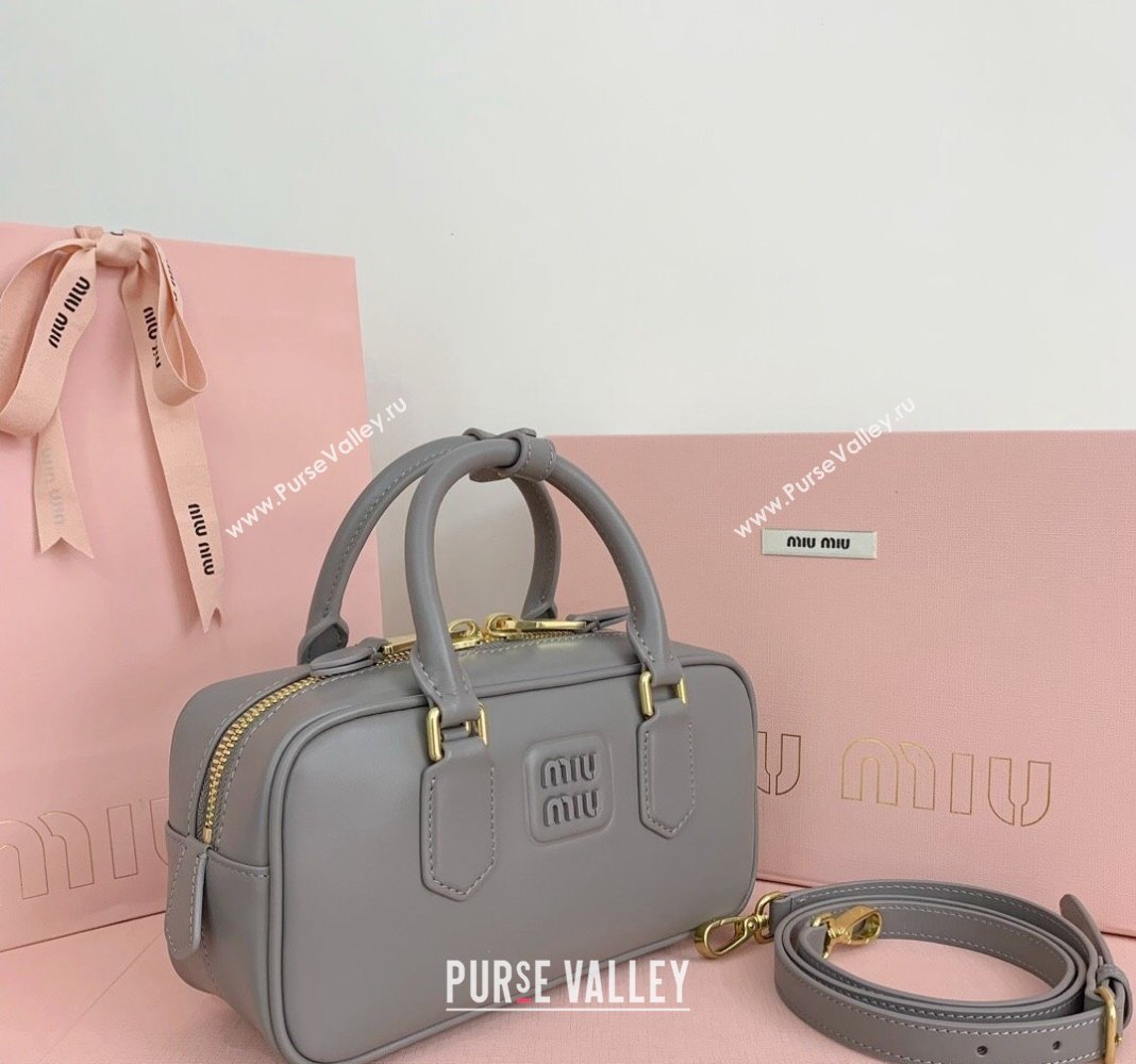 Miu Miu Arcadie Calf Leather top handle bag with Tone-to-Tone Logo Grey2 2024 5BB142 (LN-24103016)