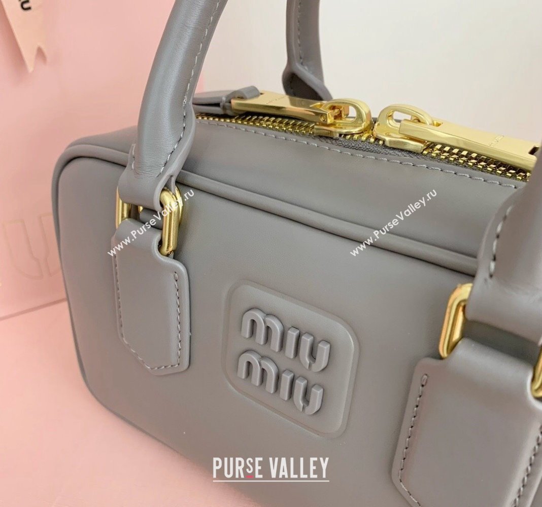 Miu Miu Arcadie Calf Leather top handle bag with Tone-to-Tone Logo Grey2 2024 5BB142 (LN-24103016)