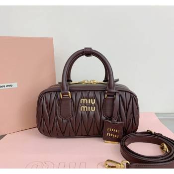 Miu Miu Arcadie Matelasse Nappa Leather top handle bag with Gold-Tone Logo Briarwood Brown 2024 5BB142 (LN-24103036)