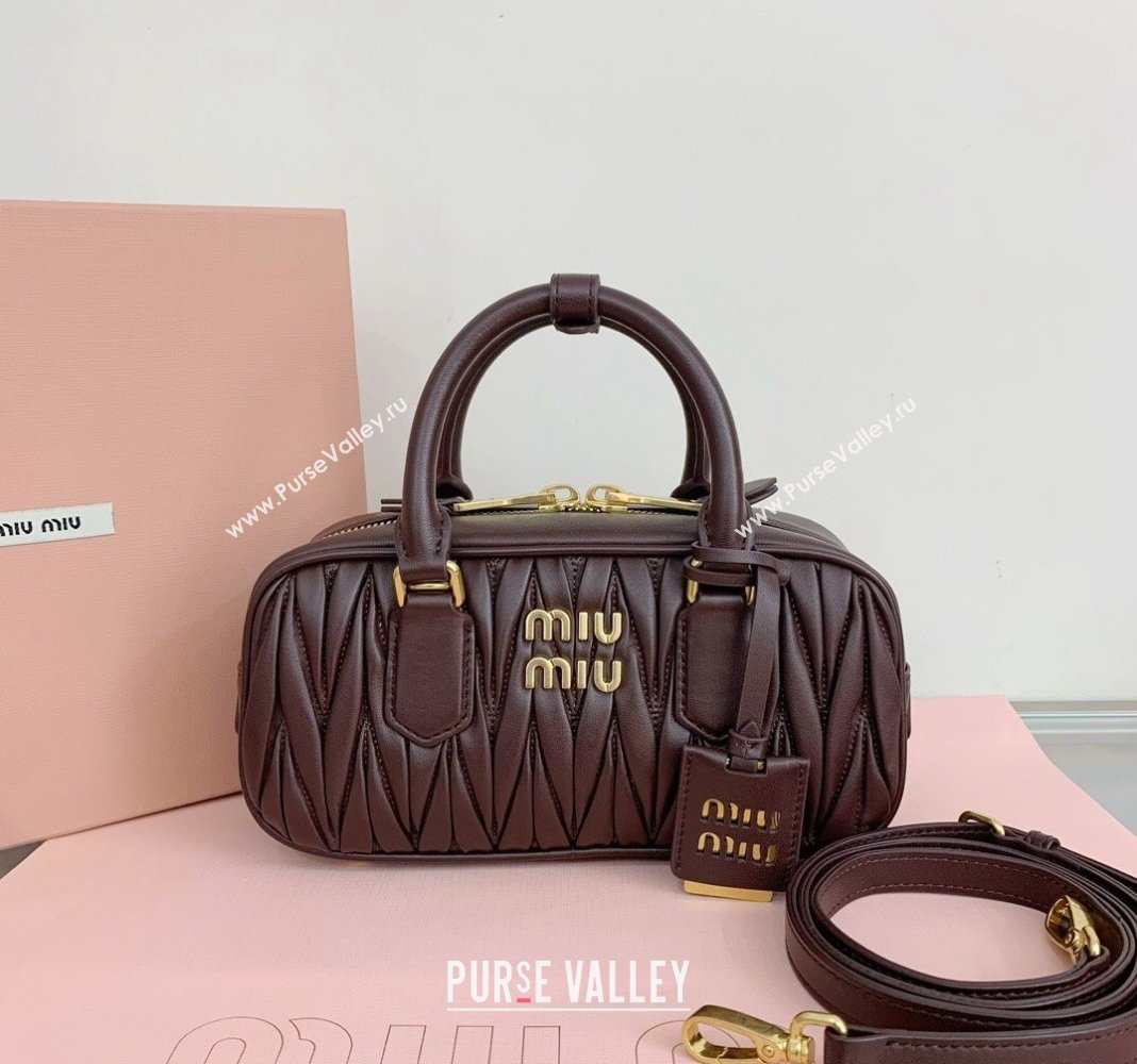 Miu Miu Arcadie Matelasse Nappa Leather top handle bag with Gold-Tone Logo Briarwood Brown 2024 5BB142 (LN-24103036)