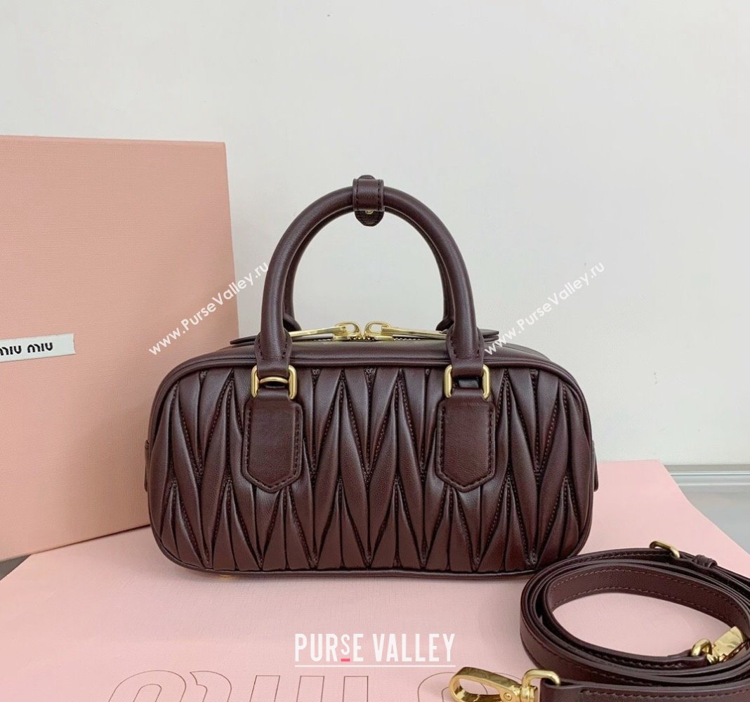 Miu Miu Arcadie Matelasse Nappa Leather top handle bag with Gold-Tone Logo Briarwood Brown 2024 5BB142 (LN-24103036)