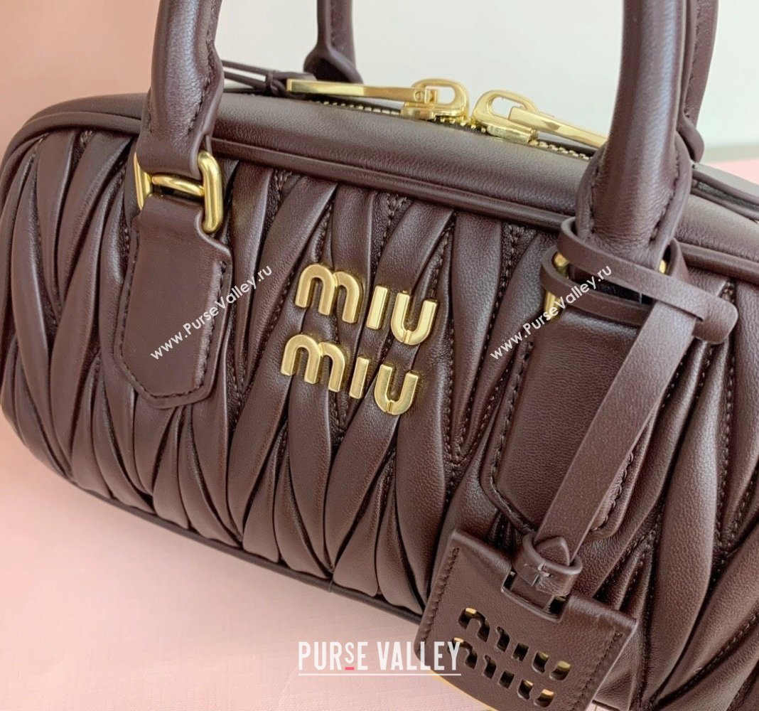 Miu Miu Arcadie Matelasse Nappa Leather top handle bag with Gold-Tone Logo Briarwood Brown 2024 5BB142 (LN-24103036)