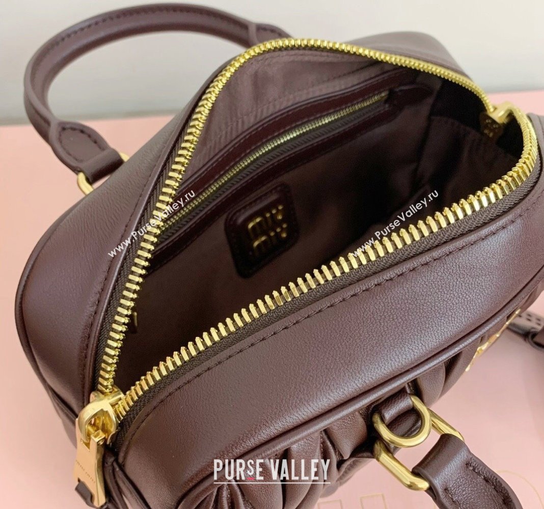 Miu Miu Arcadie Matelasse Nappa Leather top handle bag with Gold-Tone Logo Briarwood Brown 2024 5BB142 (LN-24103036)