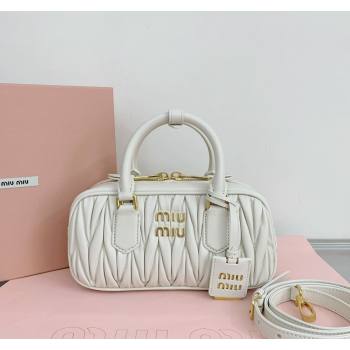 Miu Miu Arcadie Matelasse Nappa Leather top handle bag with Gold-Tone Logo White 2024 5BB142 (LN-24103037)