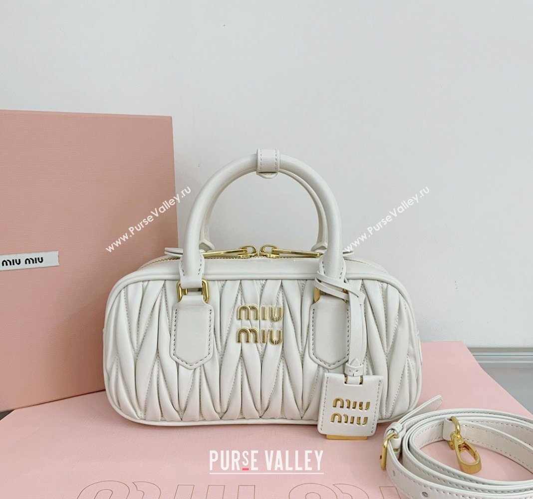 Miu Miu Arcadie Matelasse Nappa Leather top handle bag with Gold-Tone Logo White 2024 5BB142 (LN-24103037)