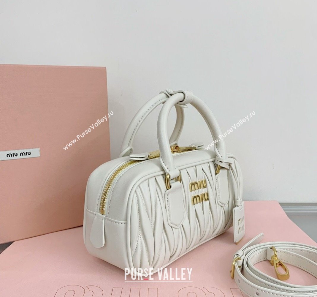 Miu Miu Arcadie Matelasse Nappa Leather top handle bag with Gold-Tone Logo White 2024 5BB142 (LN-24103037)