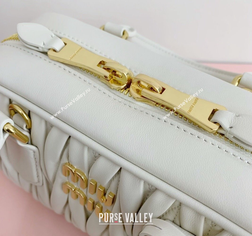 Miu Miu Arcadie Matelasse Nappa Leather top handle bag with Gold-Tone Logo White 2024 5BB142 (LN-24103037)