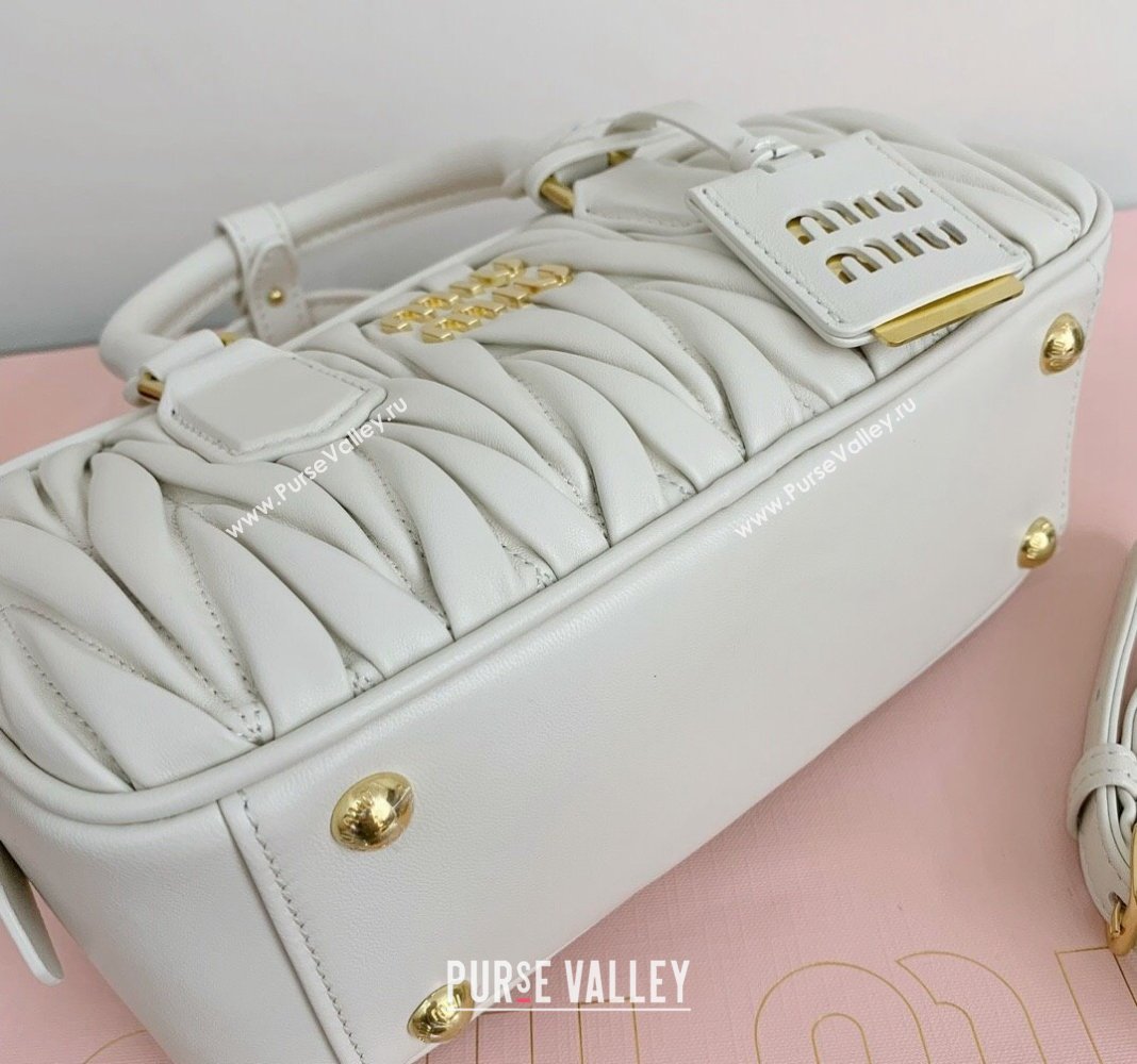 Miu Miu Arcadie Matelasse Nappa Leather top handle bag with Gold-Tone Logo White 2024 5BB142 (LN-24103037)