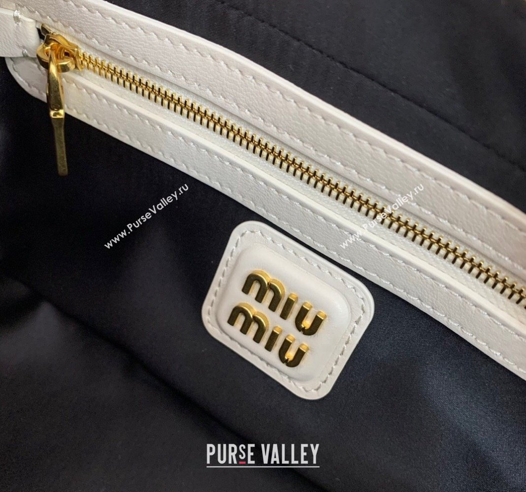 Miu Miu Arcadie Matelasse Nappa Leather top handle bag with Gold-Tone Logo White 2024 5BB142 (LN-24103037)