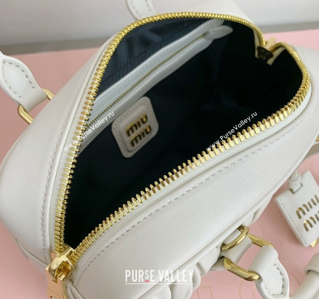 Miu Miu Arcadie Matelasse Nappa Leather top handle bag with Gold-Tone Logo White 2024 5BB142 (LN-24103037)