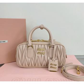 Miu Miu Arcadie Matelasse Nappa Leather top handle bag with Gold-Tone Logo Light Beige 2024 5BB142 (LN-24103038)