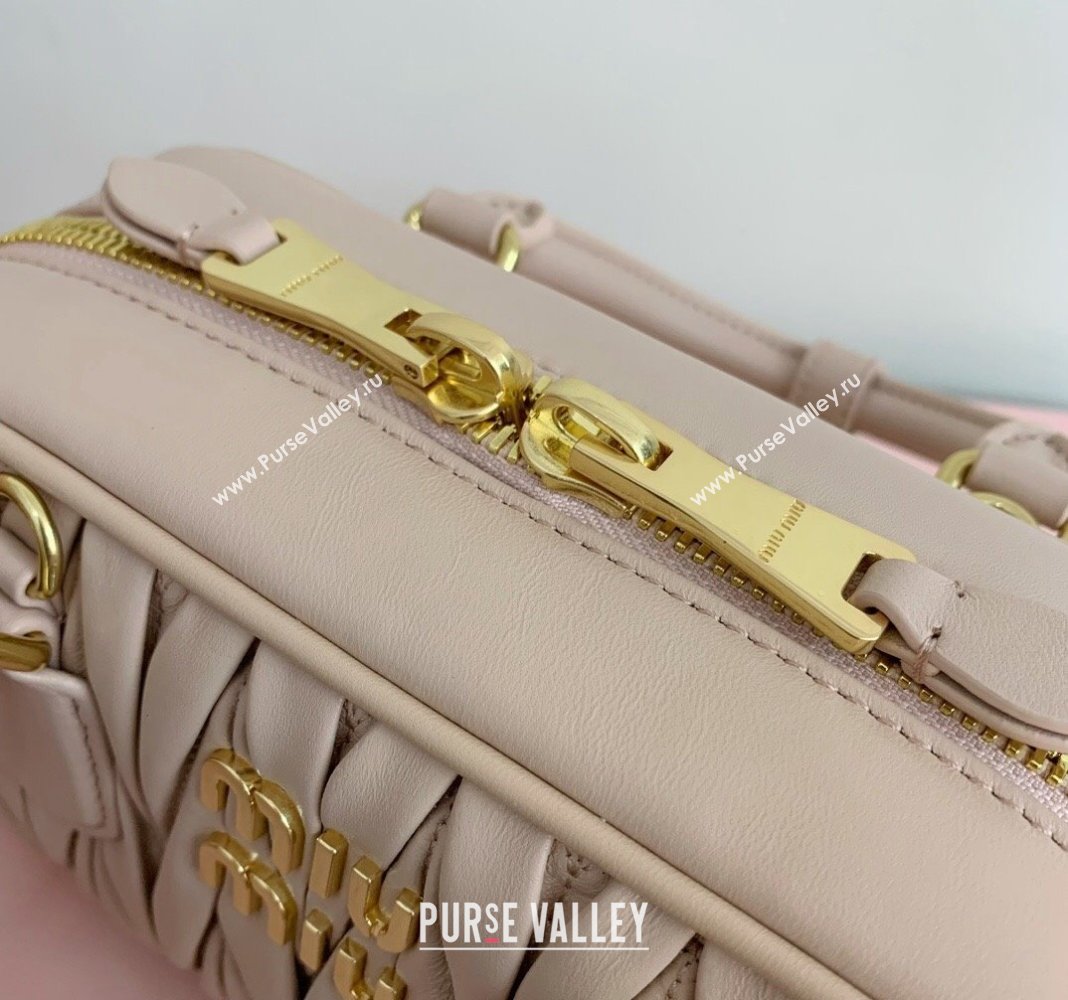 Miu Miu Arcadie Matelasse Nappa Leather top handle bag with Gold-Tone Logo Light Beige 2024 5BB142 (LN-24103038)