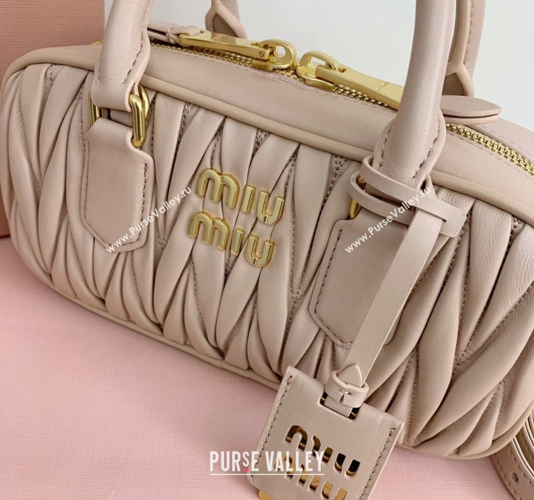 Miu Miu Arcadie Matelasse Nappa Leather top handle bag with Gold-Tone Logo Light Beige 2024 5BB142 (LN-24103038)