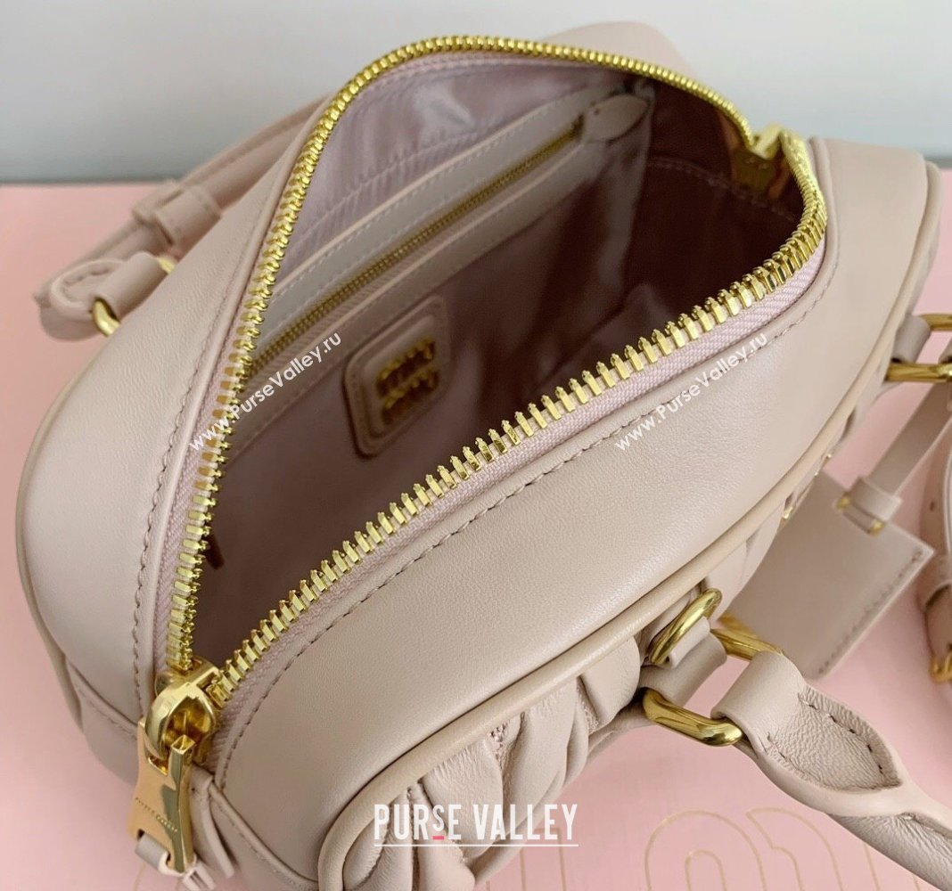 Miu Miu Arcadie Matelasse Nappa Leather top handle bag with Gold-Tone Logo Light Beige 2024 5BB142 (LN-24103038)