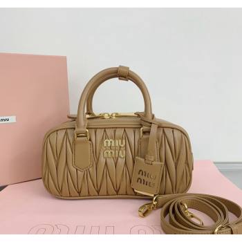 Miu Miu Arcadie Matelasse Nappa Leather top handle bag with Gold-Tone Logo Light Brown 2024 5BB142 (LN-24103039)