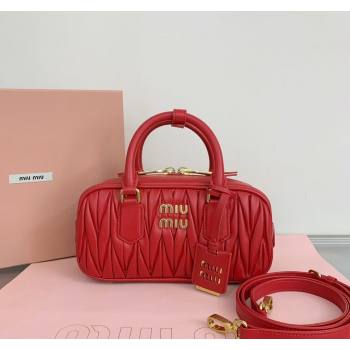 Miu Miu Arcadie Matelasse Nappa Leather top handle bag with Gold-Tone Logo Red 2024 5BB142 (LN-24103040)