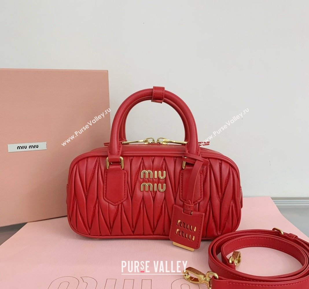 Miu Miu Arcadie Matelasse Nappa Leather top handle bag with Gold-Tone Logo Red 2024 5BB142 (LN-24103040)