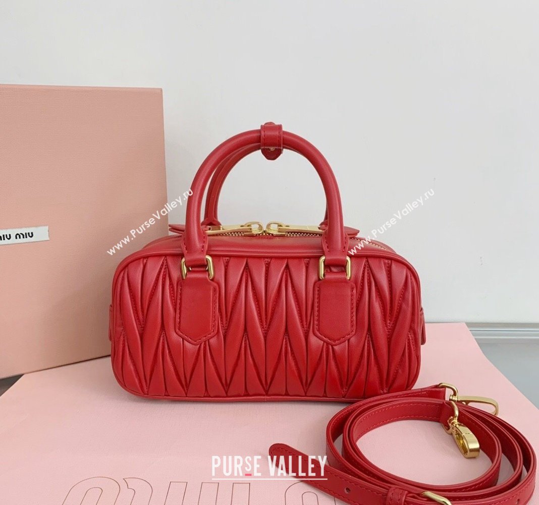 Miu Miu Arcadie Matelasse Nappa Leather top handle bag with Gold-Tone Logo Red 2024 5BB142 (LN-24103040)