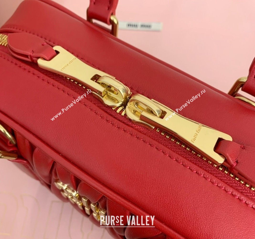 Miu Miu Arcadie Matelasse Nappa Leather top handle bag with Gold-Tone Logo Red 2024 5BB142 (LN-24103040)