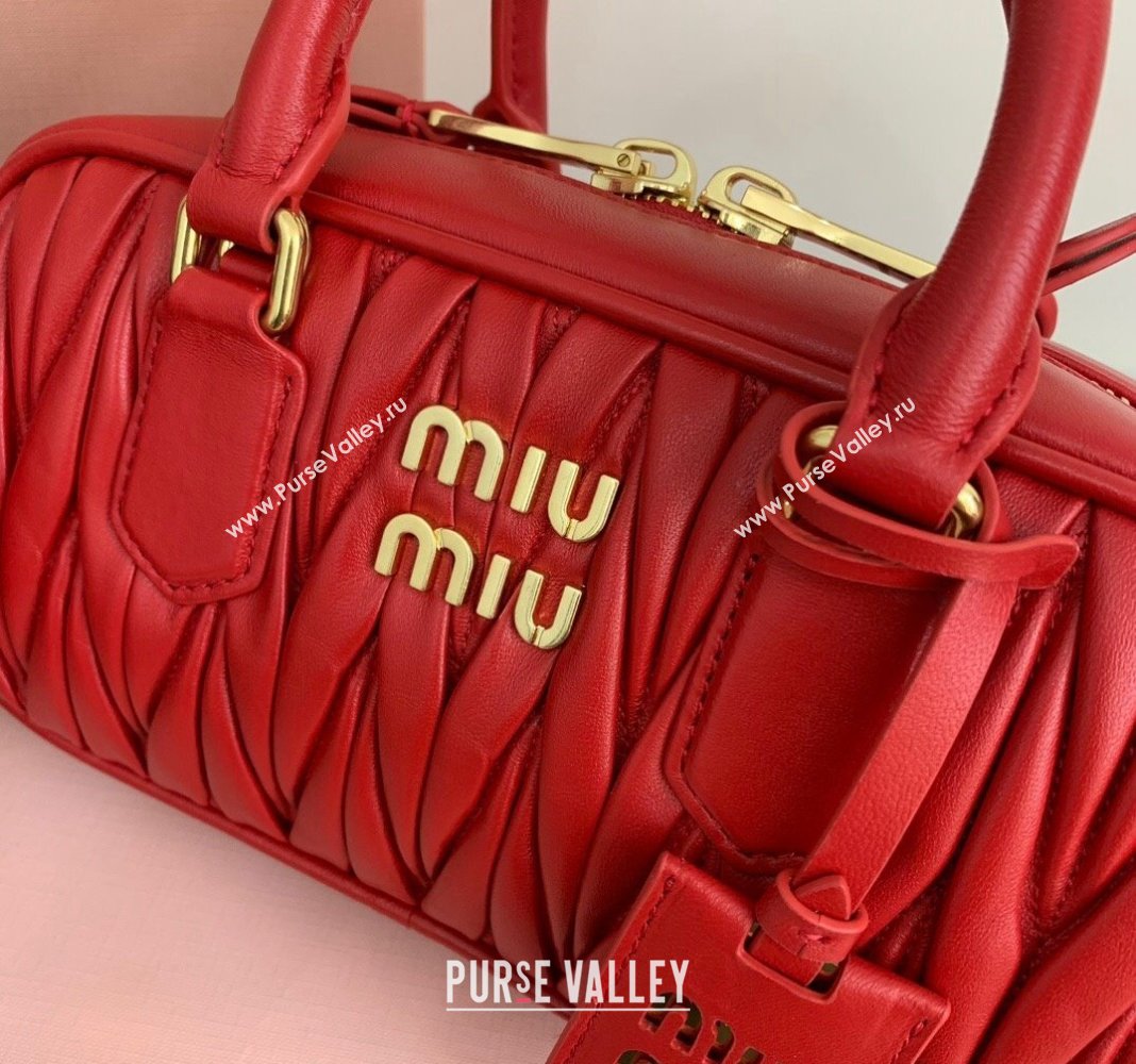 Miu Miu Arcadie Matelasse Nappa Leather top handle bag with Gold-Tone Logo Red 2024 5BB142 (LN-24103040)