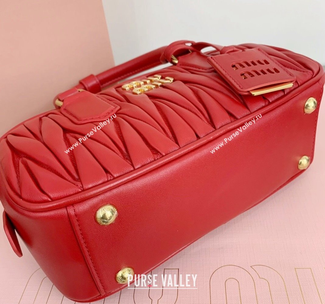 Miu Miu Arcadie Matelasse Nappa Leather top handle bag with Gold-Tone Logo Red 2024 5BB142 (LN-24103040)