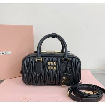 Miu Miu Arcadie Matelasse Nappa Leather top handle bag with Gold-Tone Logo Black 2024 5BB142 (LN-24103041)