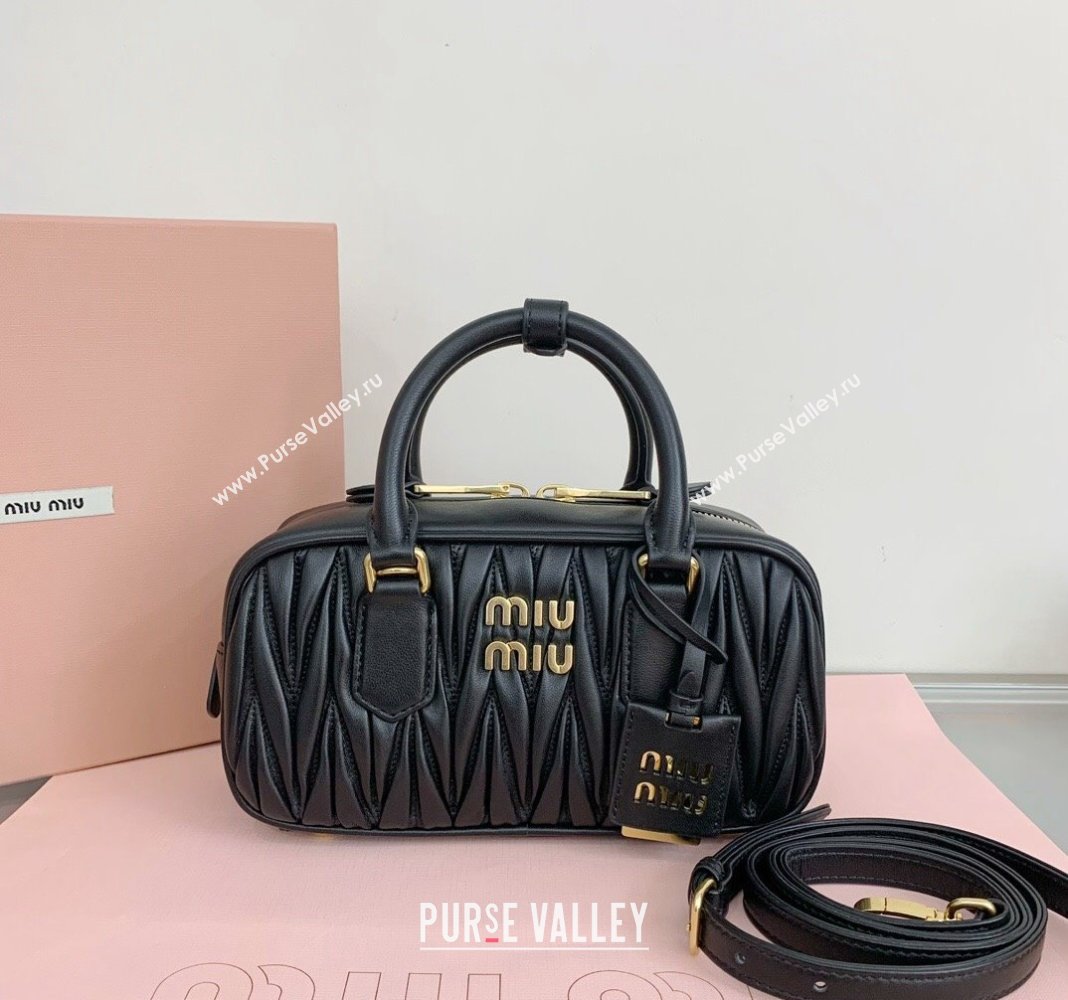 Miu Miu Arcadie Matelasse Nappa Leather top handle bag with Gold-Tone Logo Black 2024 5BB142 (LN-24103041)