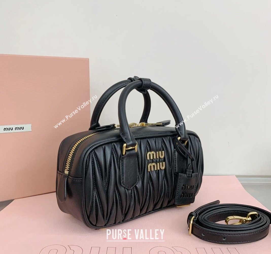 Miu Miu Arcadie Matelasse Nappa Leather top handle bag with Gold-Tone Logo Black 2024 5BB142 (LN-24103041)