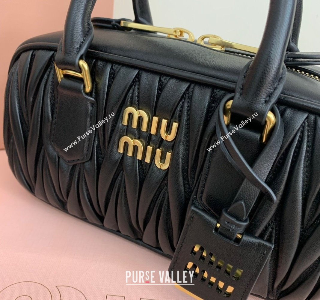 Miu Miu Arcadie Matelasse Nappa Leather top handle bag with Gold-Tone Logo Black 2024 5BB142 (LN-24103041)