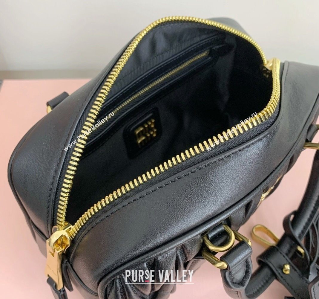 Miu Miu Arcadie Matelasse Nappa Leather top handle bag with Gold-Tone Logo Black 2024 5BB142 (LN-24103041)