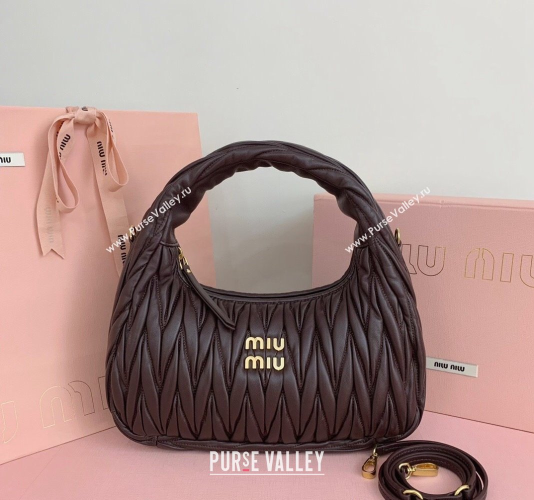 Miu Miu Wander Matelasse Nappa Leather Medium Hobo bag 5BC153 Briarwood Brown 2024 (LN-24103095)