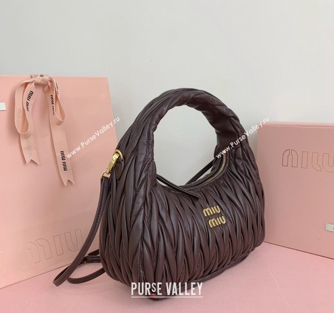 Miu Miu Wander Matelasse Nappa Leather Medium Hobo bag 5BC153 Briarwood Brown 2024 (LN-24103095)